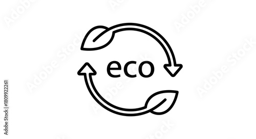 Eco Recycling Symbol with Leaf Arrows – Sustainable Minimalist Line Art Icon