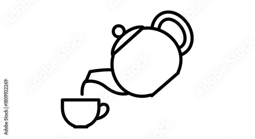 Teapot Pouring Icon for Tea Cup – Minimalist Line Art Illustration