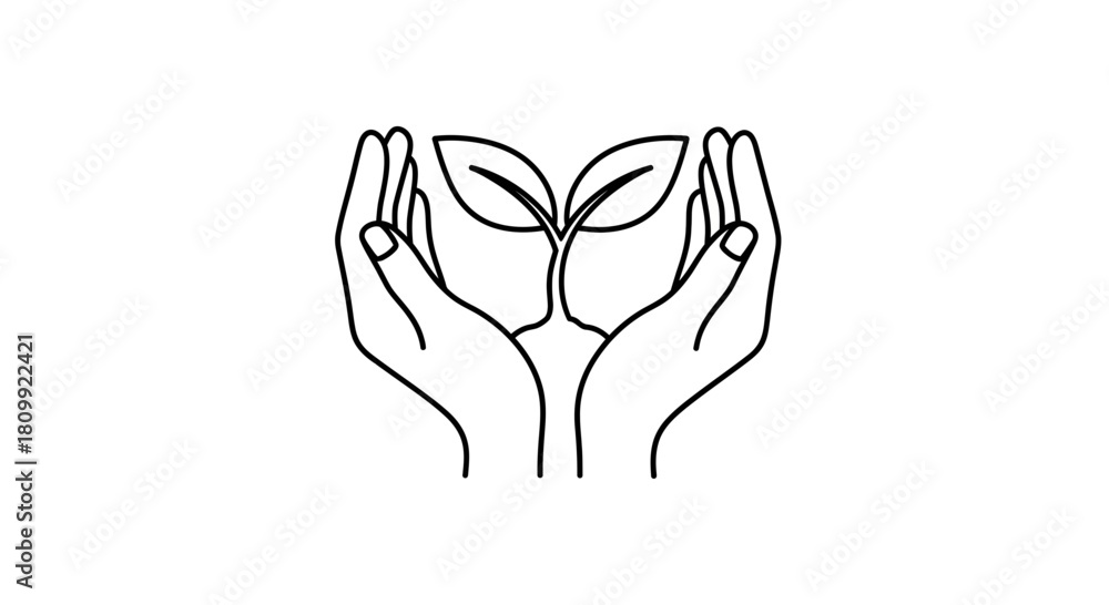 Fototapeta premium Hands Holding Sprouting Plant Icon: Nature & Growth Care Vector