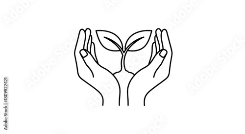 Hands Holding Sprouting Plant Icon: Nature & Growth Care Vector