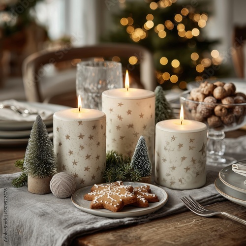 Cozy Holiday Table Setting With Candles, Cookies, and Festive Decorations