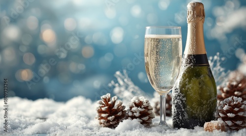 Celebrate Winter With Sparkling Wine and Pinecones in a Snowy Setting