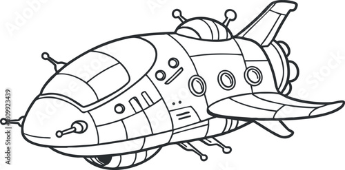 Outline vector illustration of a futuristic spaceship design suitable for educational materials, children’s books, or space-themed projects