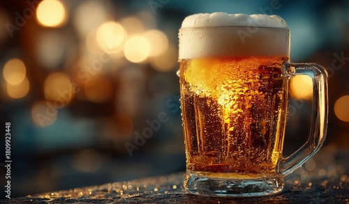 Enjoying a Cold Beer in a Cozy Bar During an Evening Gathering With Friends