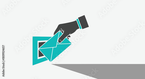 Hand putting a blue envelope into a blue mailbox