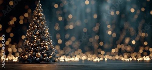 Festive Christmas Tree Decorated With Lights and Ornaments Glowing in a Cozy ...