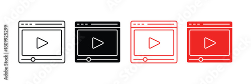 Video player icon set isolated on for web design. vector illustration. Media play button symbol