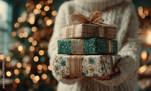Holiday Gift Giving With Beautifully Wrapped Presents in a Cozy Home Setting