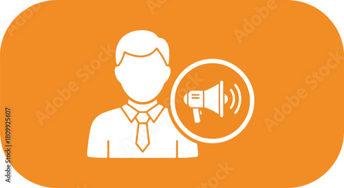 Man with megaphone icon orange background for marketing campaign