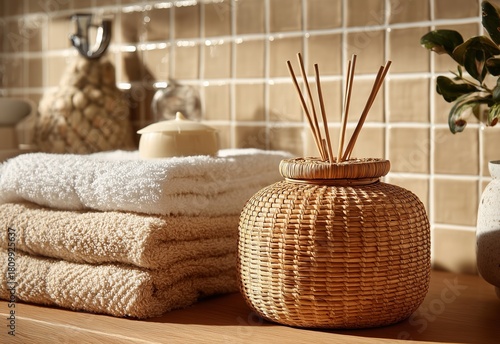Cozy Bathroom Essentials With a Natural Touch in Warm Afternoon Light
