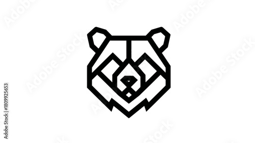 Modern minimalist geometric bear head illustration. Abstract line art wild animal face graphic or logo concept in black.
