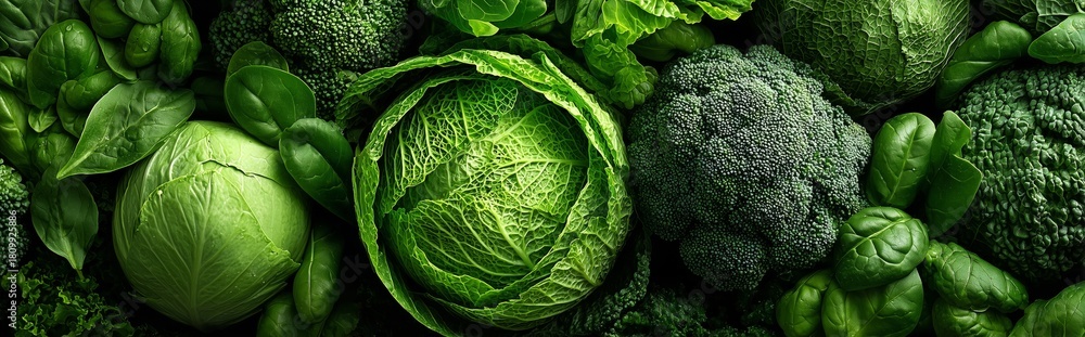 Fototapeta premium Fresh Green Vegetables Arranged on a Dark Background for an Appetizing Display of Healthy Foods