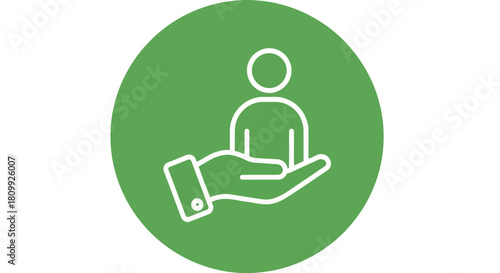 Hand holding a person icon inside a green circle