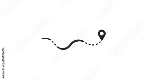 Winding dotted route path with destination location pin icon. Navigation, journey, travel, and map concept.