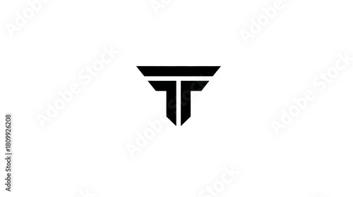 Modern geometric letter T logo design in black and white, minimalist alphabet initial symbol, abstract typography branding icon