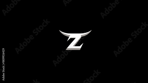 Futuristic 3D Rendered Metallic Silver Letter Z with Stylized Horns Graphic Element on Black Background for Design