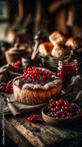Freshly Baked Berry Tart With a Rustic Style and Aromatic Atmosphere