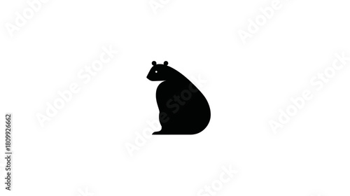 Minimalist black bear silhouette icon, stout animal graphic, simple design isolated on a clean white background.