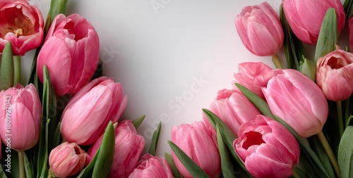 Pink Tulips Arrangement on a White Background for Spring Decoration or Floral...