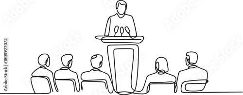 Continuous line design of press conference. Single line decorative element drawn. one line Icon drawing with white background