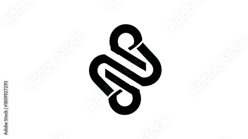 Abstract black and white modern geometric intertwined loop symbol. Symmetrical minimalist icon design representing connection or infinite concepts.