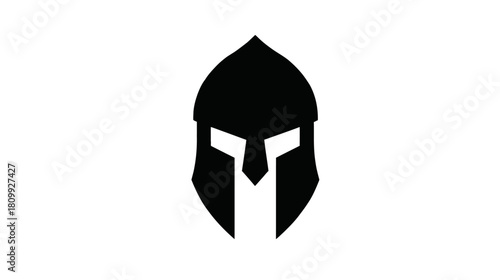 Minimalist ancient warrior helmet icon. Black silhouette of a historical war protection gear on a white background.