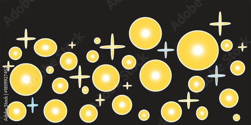 Golden orbs and crosses floating on a dark background