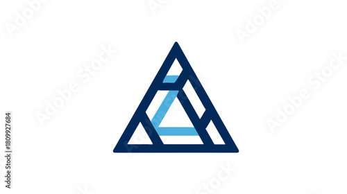 Modern Abstract Geometric Triangle Design with Blue Lines on White Background, Minimalist Vector Graphic Symbol