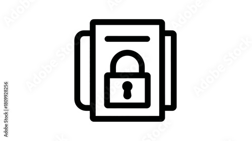 Outline icon of a secure document with a padlock, symbolizing data privacy, file security, and confidential information protection.
