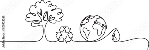 Continuous one line design of environmental awareness. Minimalist style vector. one line Icon drawing with white background