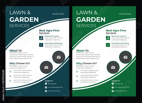 social media flyer template enhances your garden services' online presence. It is perfect for promoting landscaping, Flyer design template for lawn and gardening services. Design of a poster leaflet f