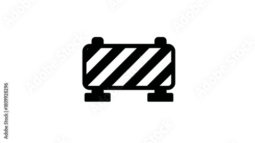 Road barrier icon, black and white striped barricade symbol for construction, safety, warning, and under construction themes.