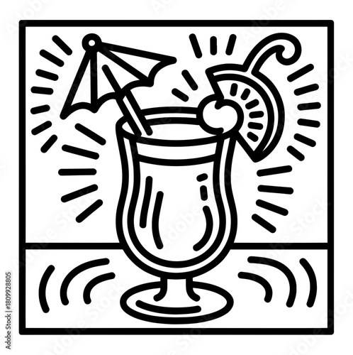 Cocktails alcoholic martini, aperol spritz in ink doodle style. Hand drawn collection of drink. Italian style wedding dinner icons.
