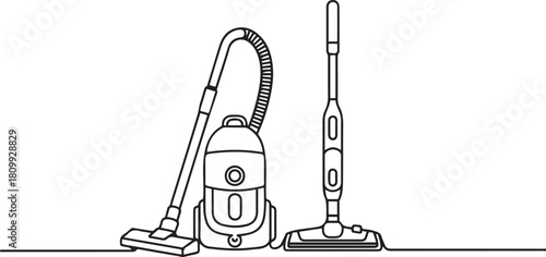 vacuum cleaner and steam mop one line. Electronic tools. one line Icon drawing with white background
