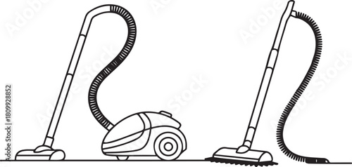 vacuum cleaner and steam mop one line. Electronic tools. one line Icon drawing with white background
