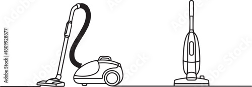 vacuum cleaner and steam mop one line. Electronic tools. one line Icon drawing with white background