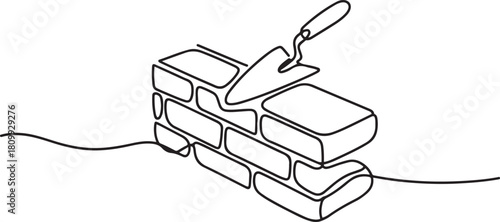 Continuous line design of brick laying. Single line decorative element drawn. one line Icon drawing with white background