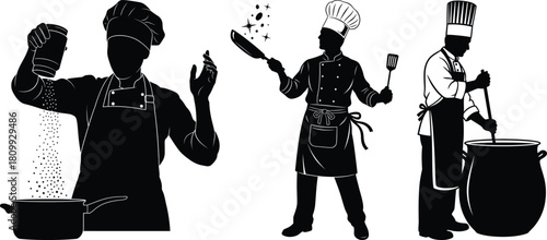 Professional Chefs Cooking Silhouette Kitchen Culinary Food Preparation Artwork
