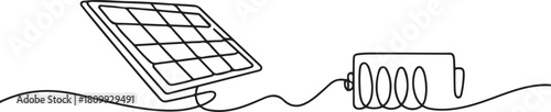 Continuous one line design of energy storage in solar panel. one line Icon drawing with white background
