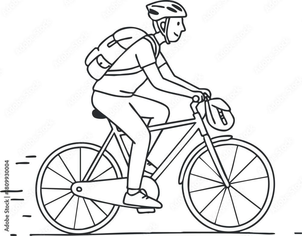 Naklejka premium Line art vector illustration of a cyclist riding a bicycle, perfect for fitness and outdoor activity themes