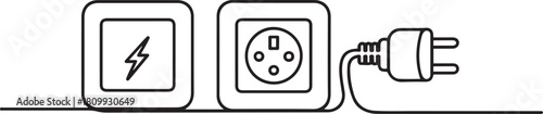 light switches and electric plug one line. Electronic tools. one line Icon drawing with white background