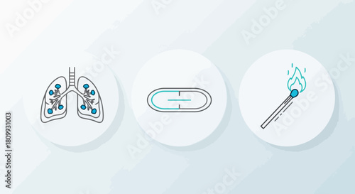 Illustration of lungs, pill, and match