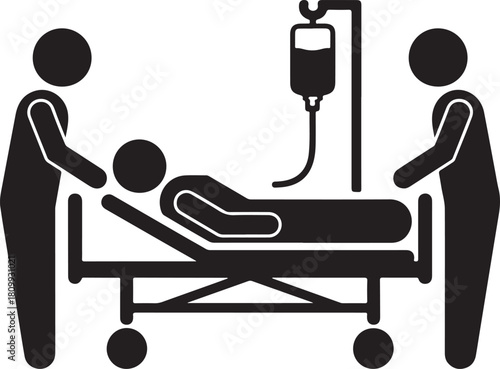 Patient on Gurney Being Transported by Medical Staff | Emergency Care and Hospital Transport Icon