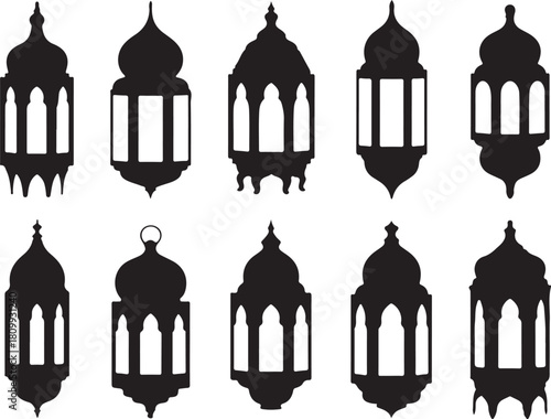 Ramadan Lantern Silhouette Set | Traditional Islamic Decoration for Festive Occasions and Cultural