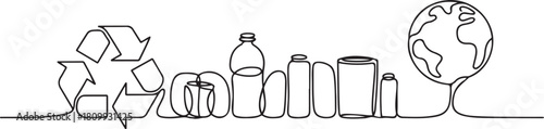 Continuous one line design of recycle household waste for healthy earth. Minimalist style vector. one line Icon drawing with white background