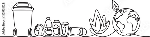Continuous one line design of recycle household waste for healthy earth. Minimalist style vector. one line Icon drawing with white background