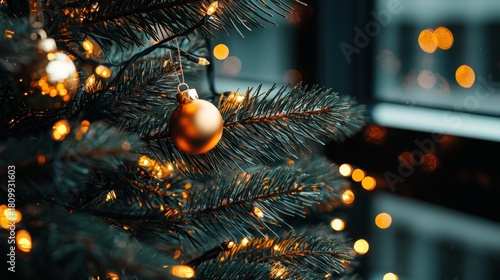 Festive christmas celebration home interior image of decorated fir tree cozy atmosphere close-up view holiday spirit