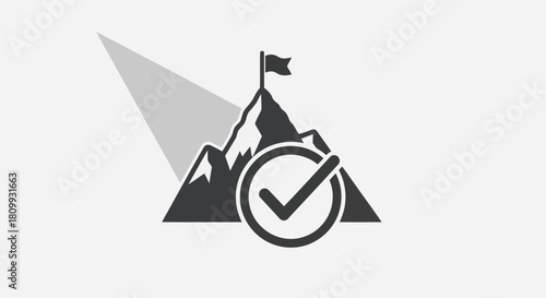 Illustration of a mountain peak with flag and checkmark