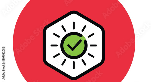 Green check mark inside a hexagon