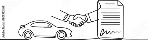 Continuous one line design of car dealership agreement. one line Icon drawing with white background